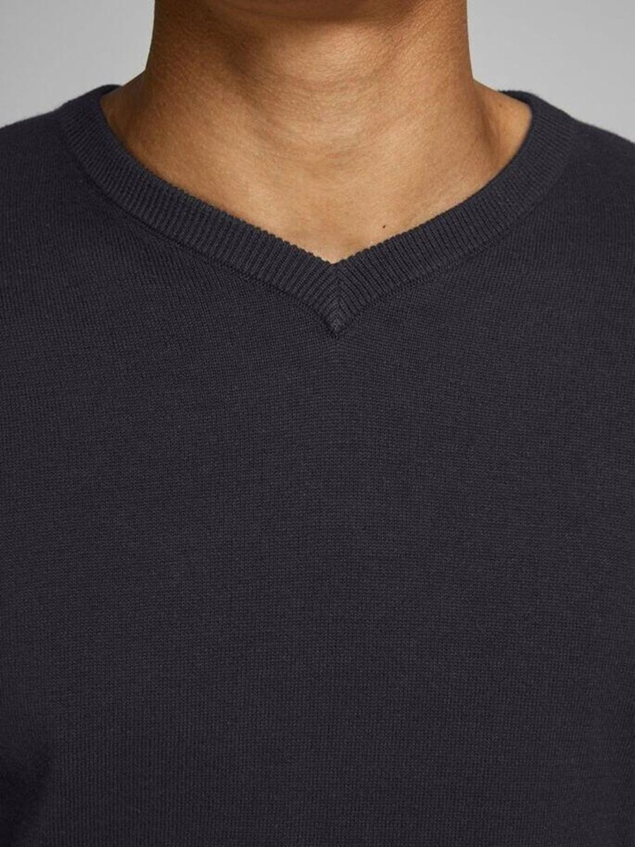 Herre Jack u0026 Jones Strik | Basic Knit V-Neck - Sort