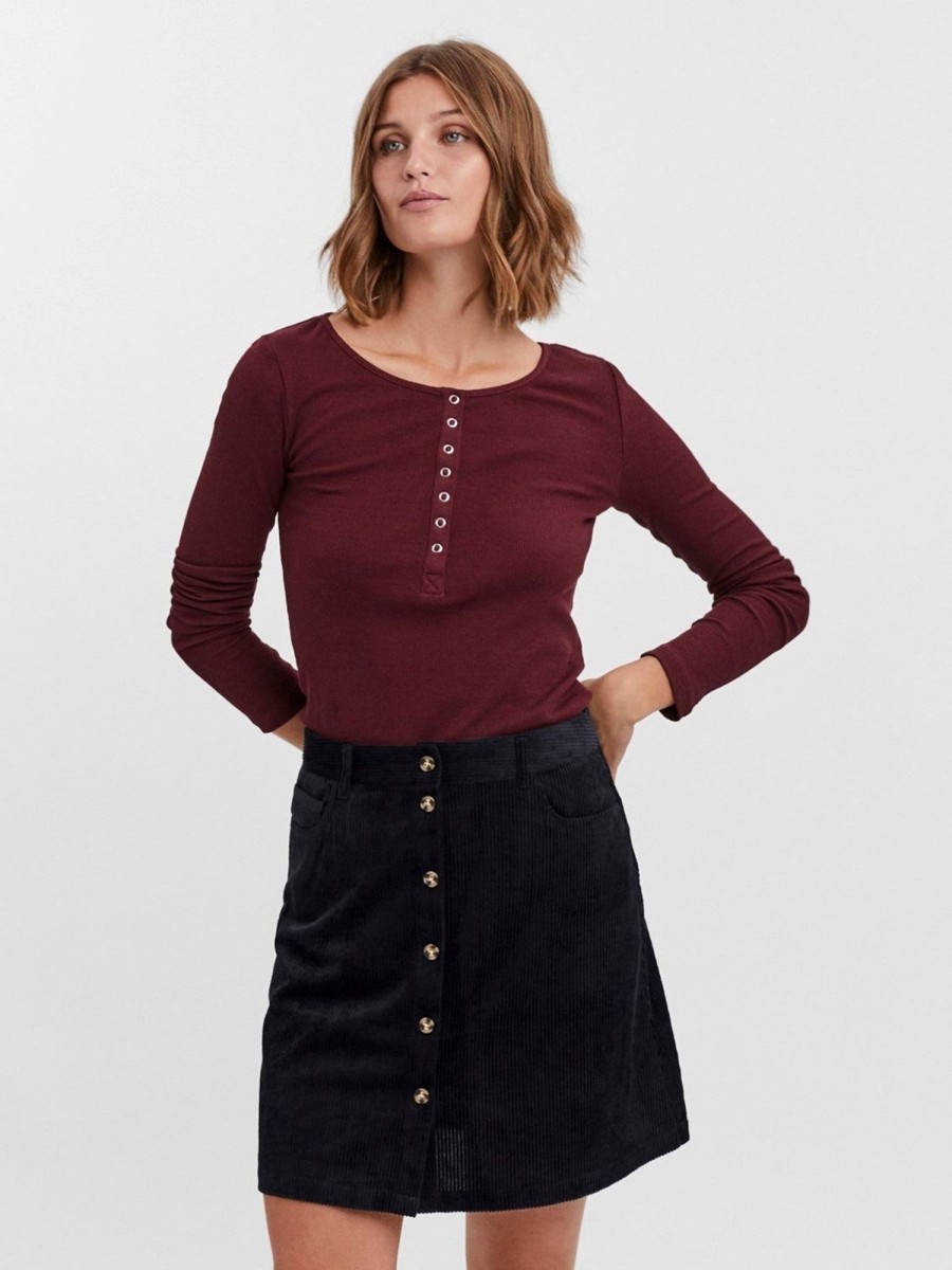 Dame Vero Moda T-Shirts & Toppe | Natasha Placket Troje - Bordeaux