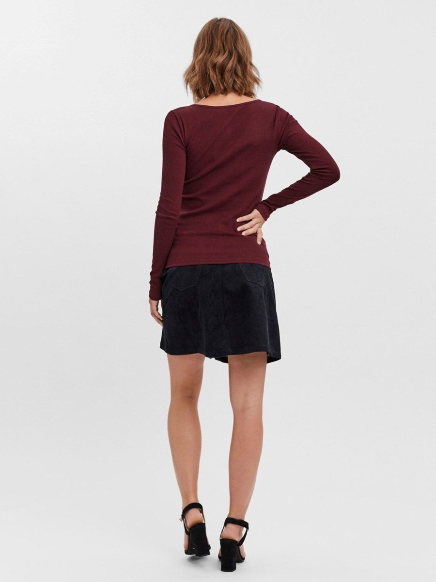 Dame Vero Moda T-Shirts & Toppe | Natasha Placket Troje - Bordeaux