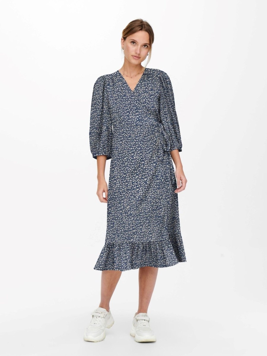 Dame ONLY Kjoler | Olivia 3/4 Wrap Midi Dress - Blue Mirage