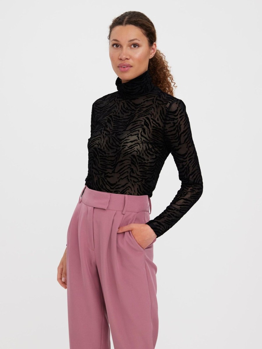 Dame Vero Moda Skjorter & Bluser | Koko High Neck Top - Black Tiger