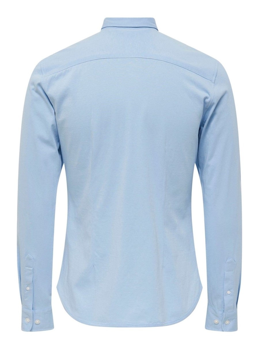 Herre Only u0026 Sons Skjorter | Miles Stretch Skjorte - Cashmere Blue