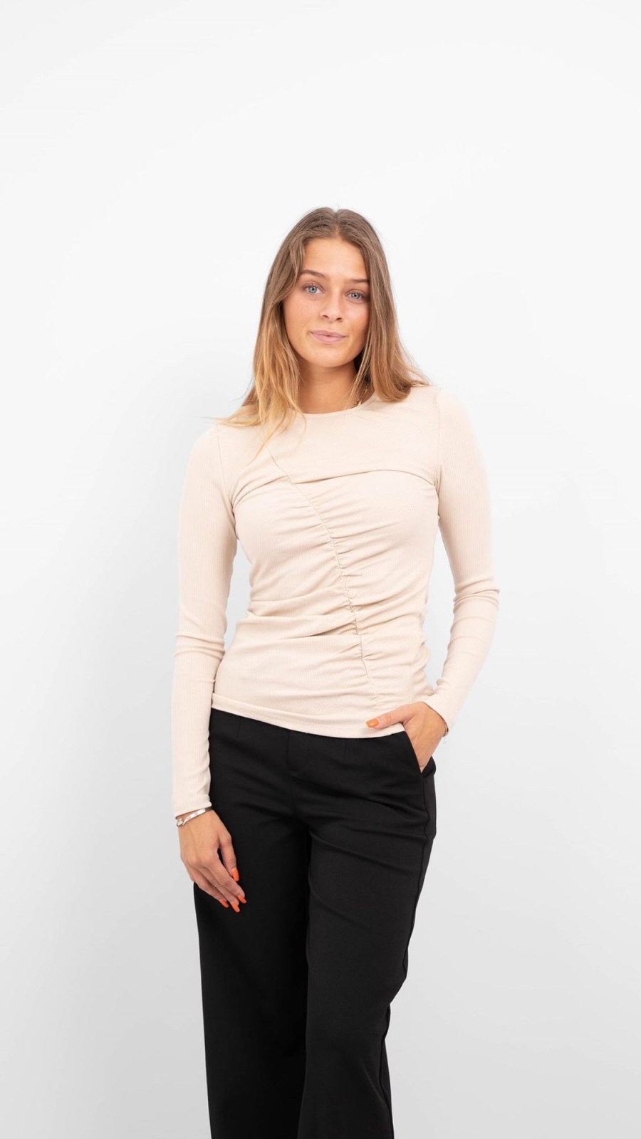 Dame Object Skjorter & Bluser | Jamie Langaermet Top - Sandshell