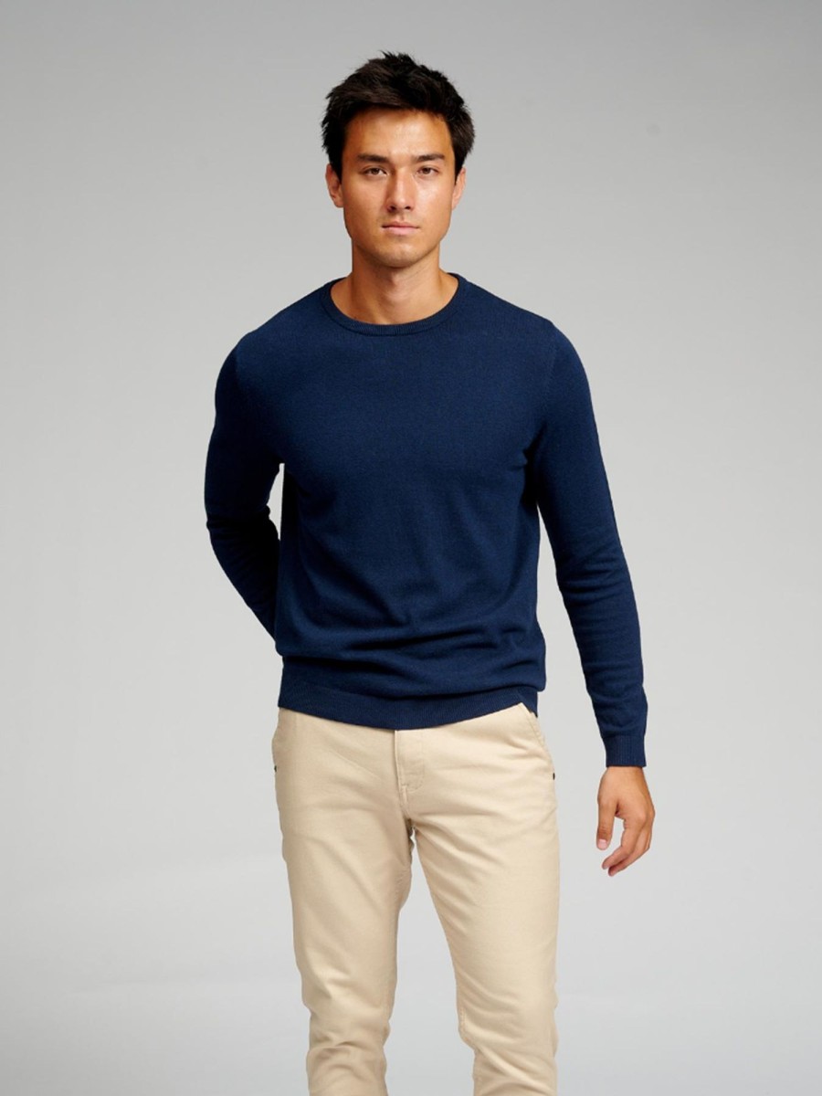 Herre TeeShoppen Strik | Basic Knit Crewneck - Navy