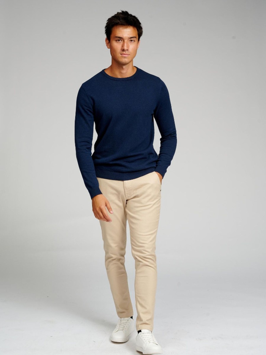 Herre TeeShoppen Strik | Basic Knit Crewneck - Navy