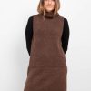 Dame PIECES Strik | Ellen Lang Strik Vest M. Rullekrave - Chicory Coffee