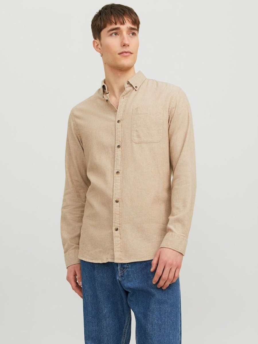 Herre Jack u0026 Jones Skjorter | Classic Melange Skjorte - Oatmeal