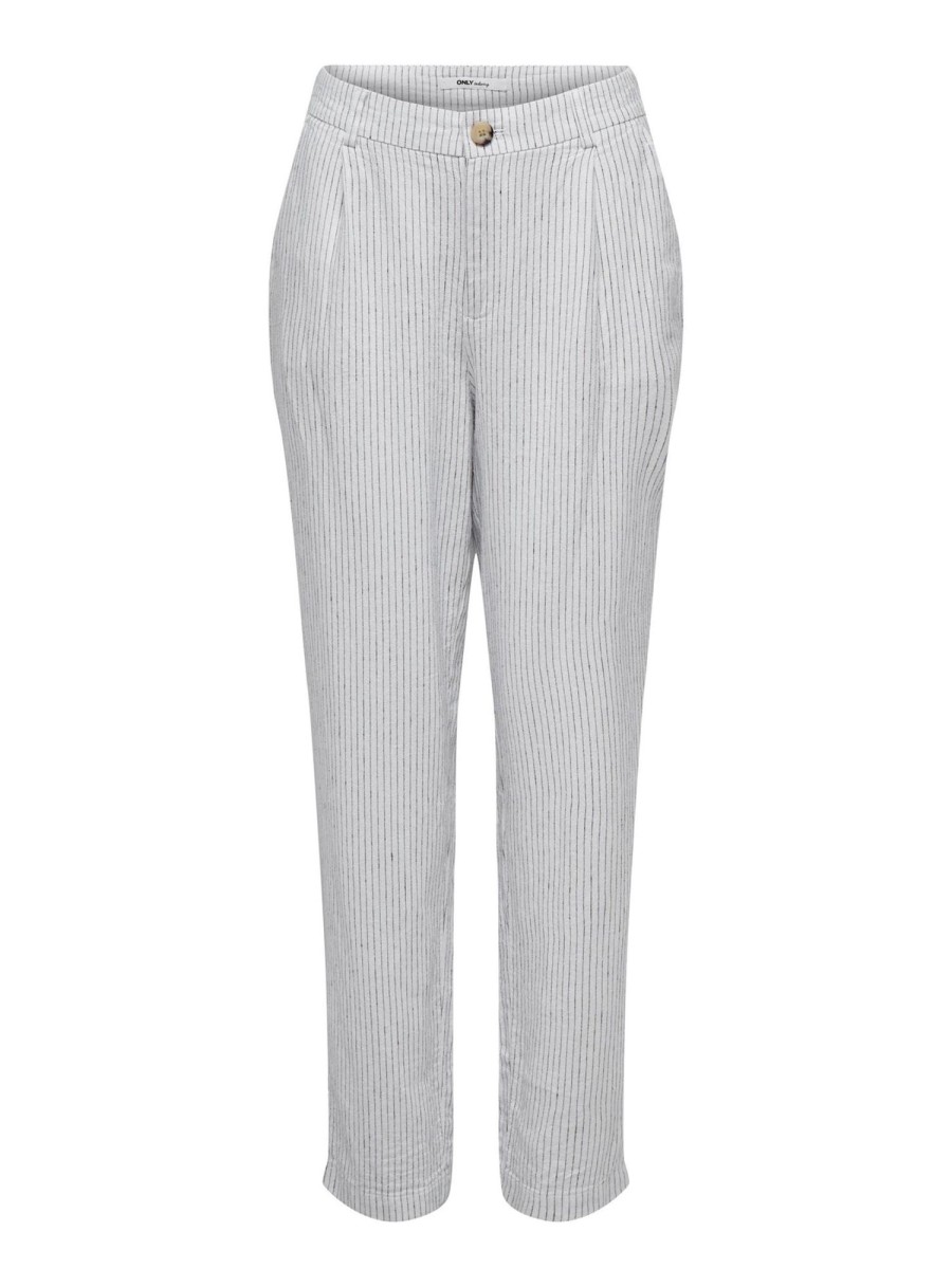 Dame ONLY Bukser | Olga Linen Pinstripe Pants - Bright White