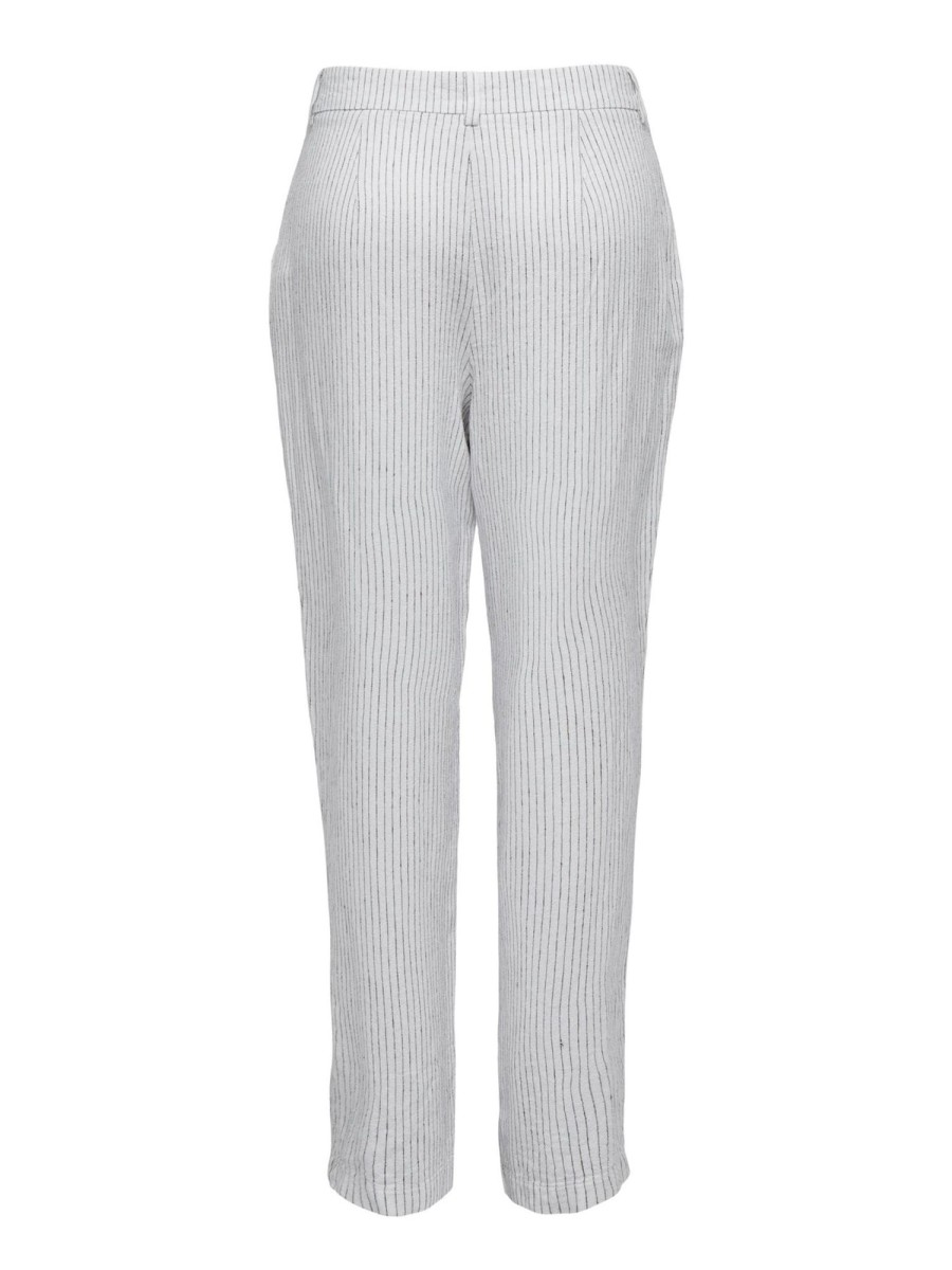 Dame ONLY Bukser | Olga Linen Pinstripe Pants - Bright White