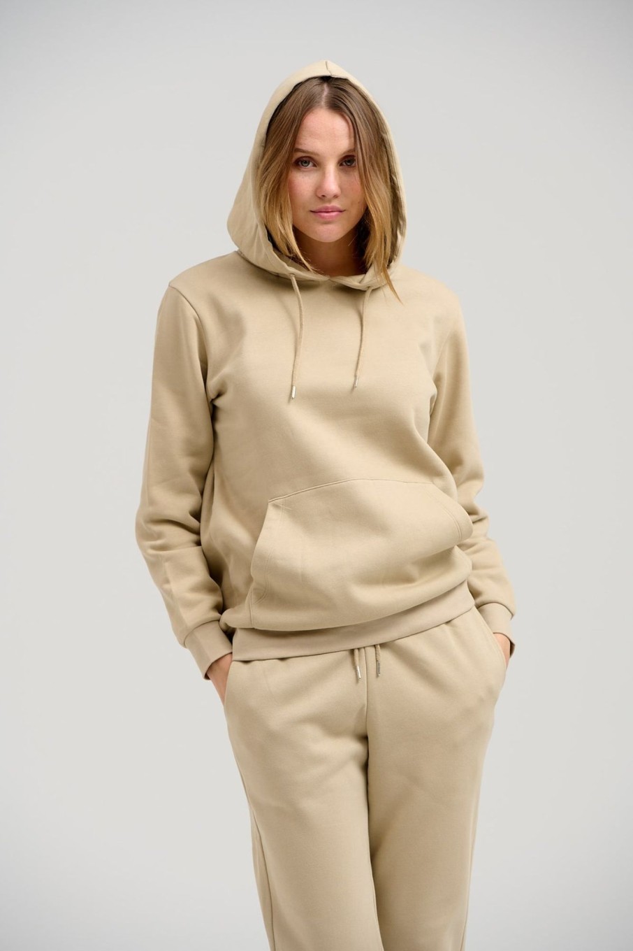 Dame TeeShoppen Trojer | Basic Hoodie Sweat - Mork Beige