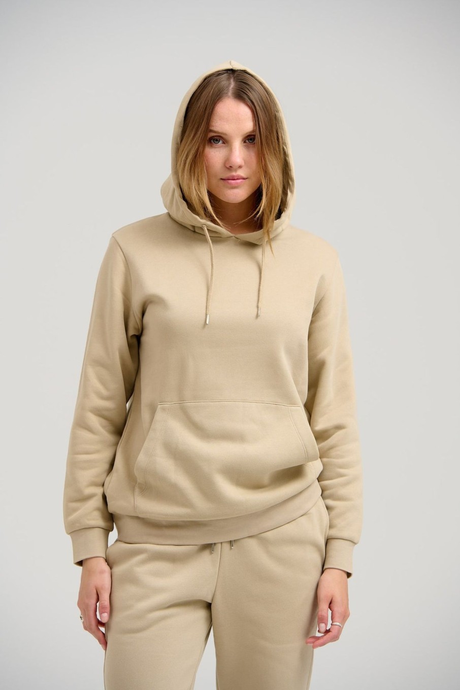 Dame TeeShoppen Trojer | Basic Hoodie Sweat - Mork Beige