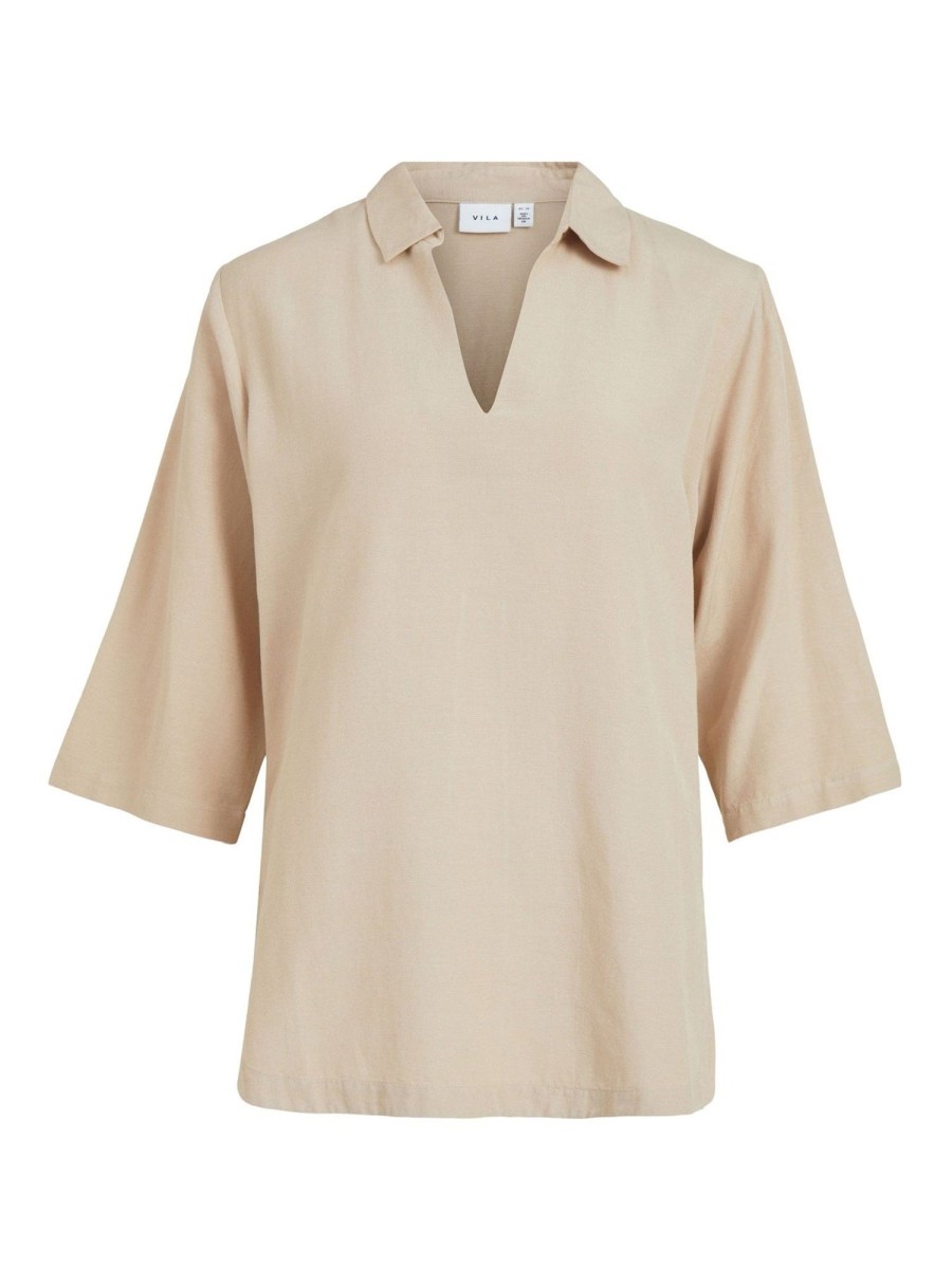 Dame VILA Skjorter & Bluser | Prisilla V-Neck 3/4 Tunic - Cement