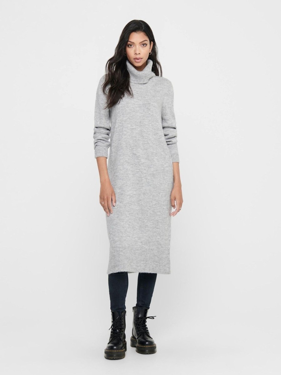 Dame ONLY Kjoler | Brandie Roll Neck Dress - Lys Gra Melange