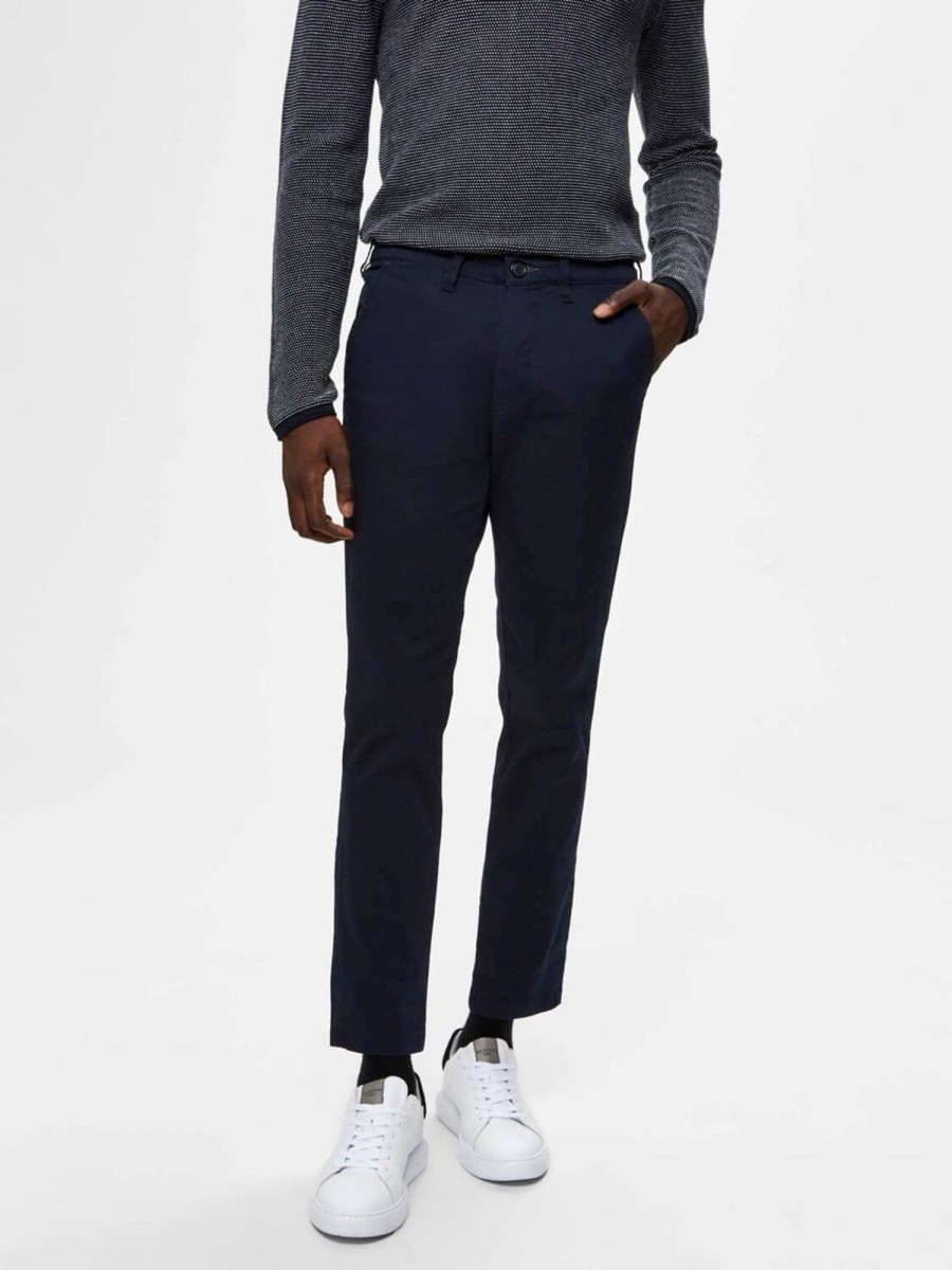 Herre Selected Homme Bukser | Miles Flex Chino Pant - Navy (Okologisk Bomuld)