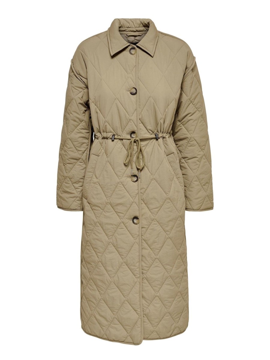 Dame ONLY Jakker & Frakker | Naya Quilted Long Coat - Petrified Oak