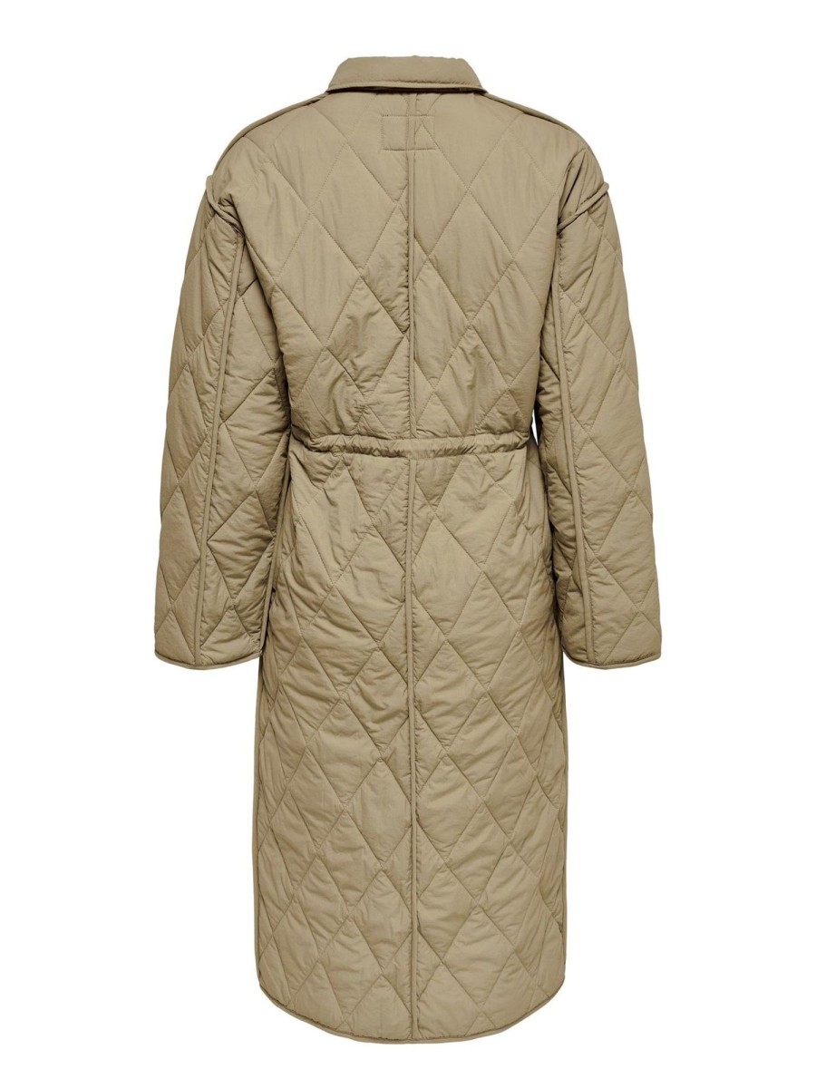 Dame ONLY Jakker & Frakker | Naya Quilted Long Coat - Petrified Oak