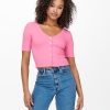 Dame ONLY T-Shirts & Toppe | Laila Button Top - Sachet Pink