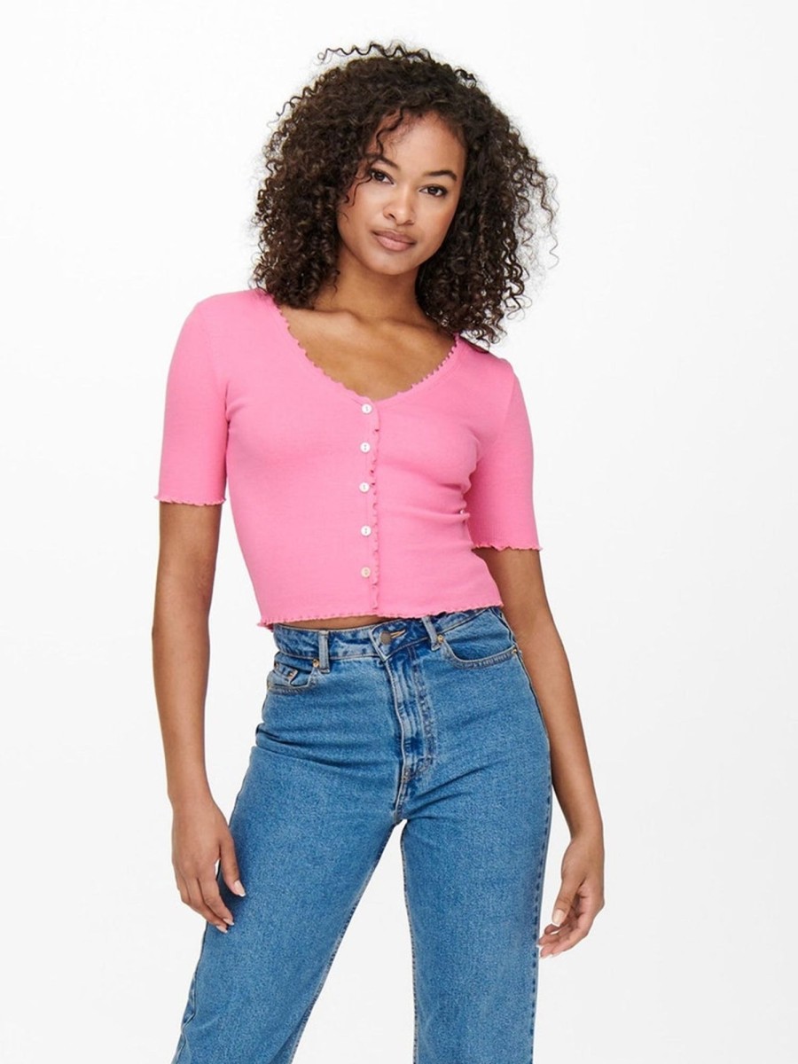 Dame ONLY T-Shirts & Toppe | Laila Button Top - Sachet Pink