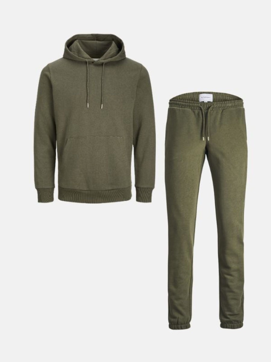 Herre TeeShoppen Trojer | Basic Sweatsaet M. Hoodie (Morkegron) - Pakketilbud