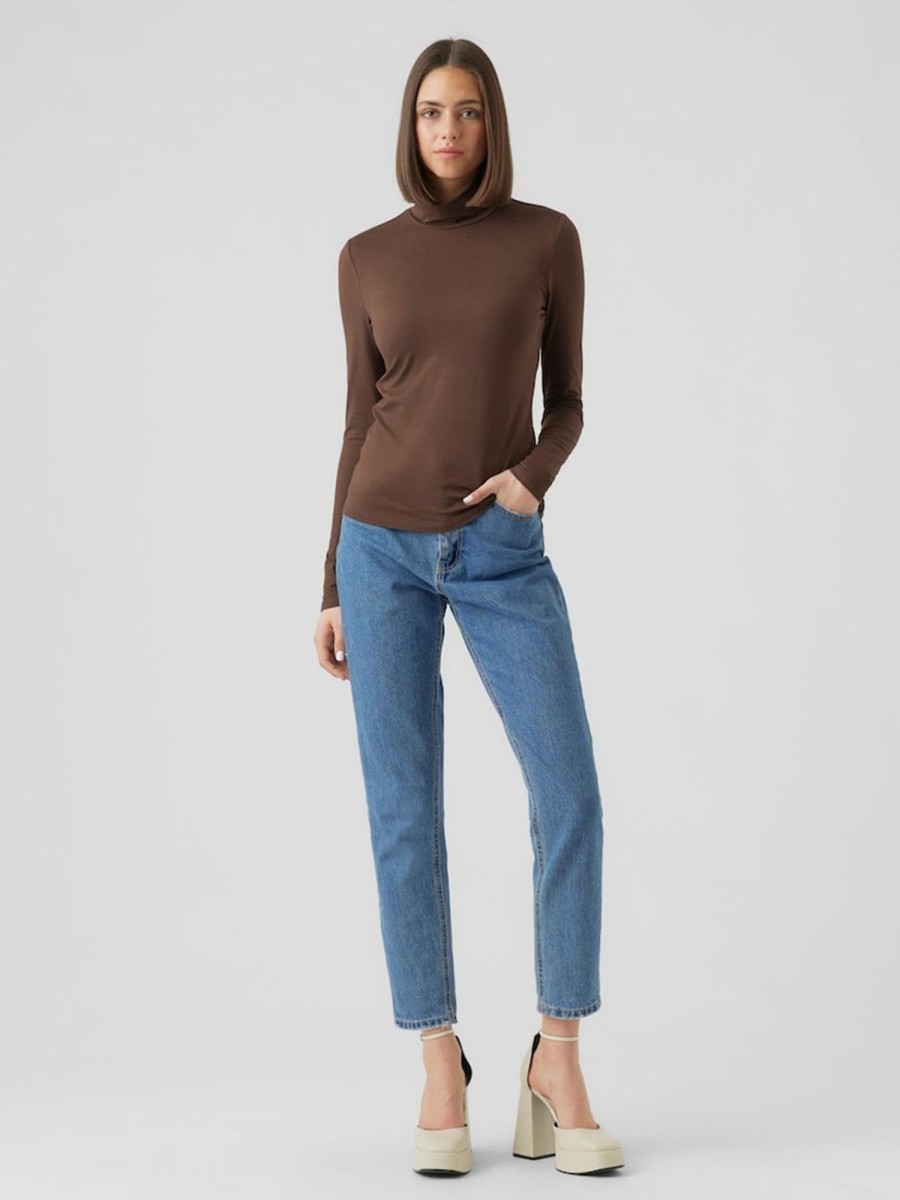 Dame Vero Moda T-Shirts & Toppe | Ina High Neck Top - Coffee Bean