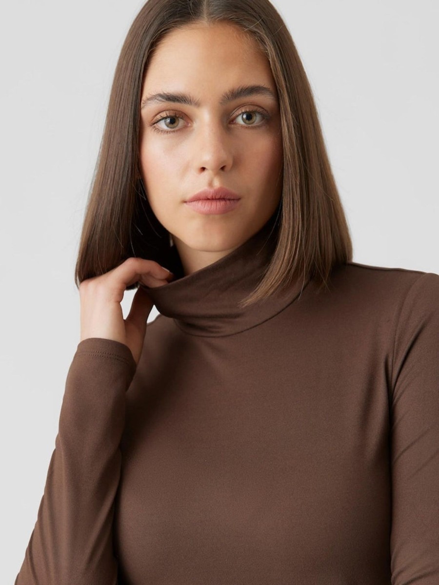 Dame Vero Moda T-Shirts & Toppe | Ina High Neck Top - Coffee Bean