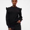 Dame Object Strik | Malena Ruffle Pullover Strik - Sort