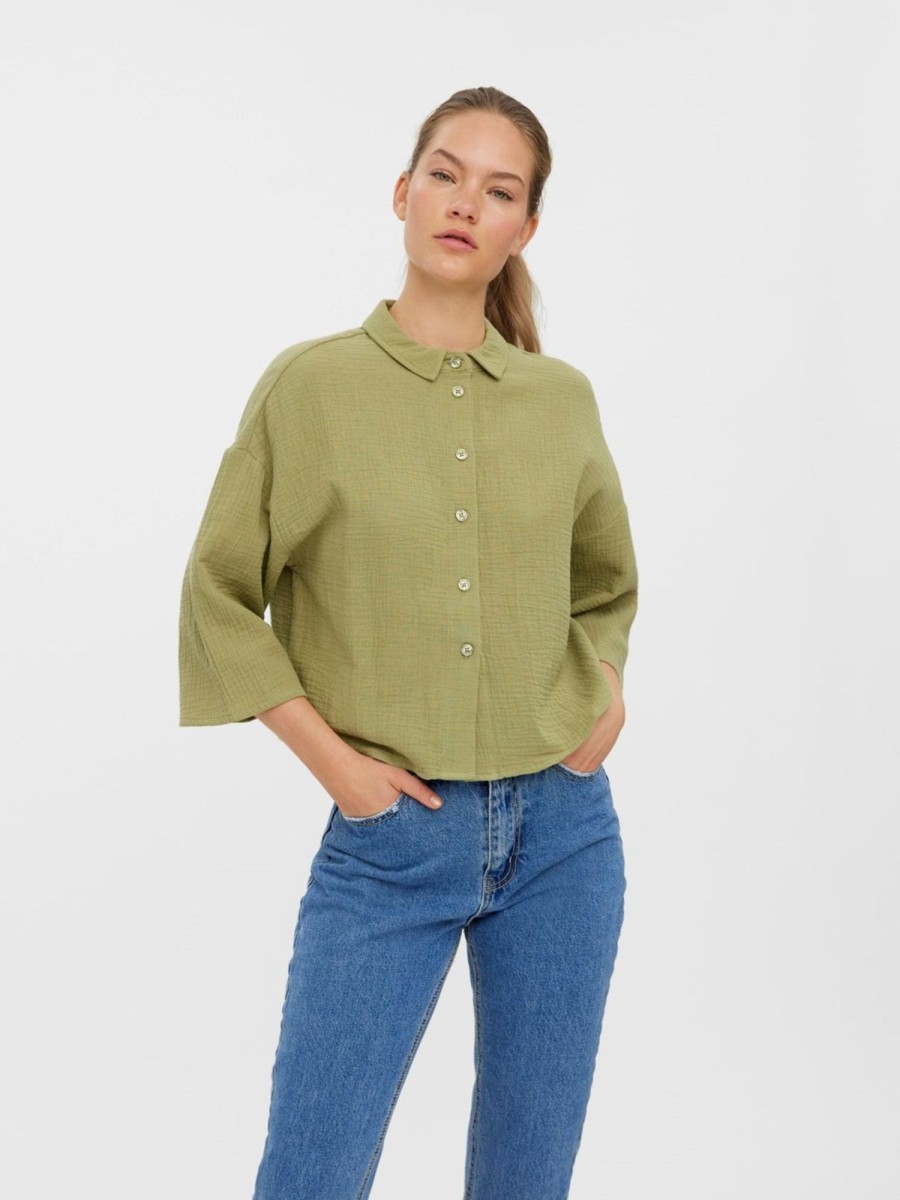 Dame Vero Moda Skjorter & Bluser | Natali 3/4 Crop Shirt - Sage