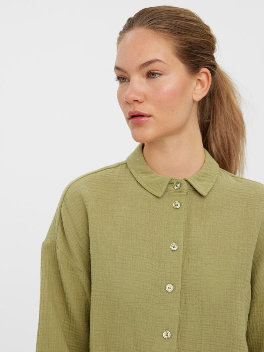 Dame Vero Moda Skjorter & Bluser | Natali 3/4 Crop Shirt - Sage