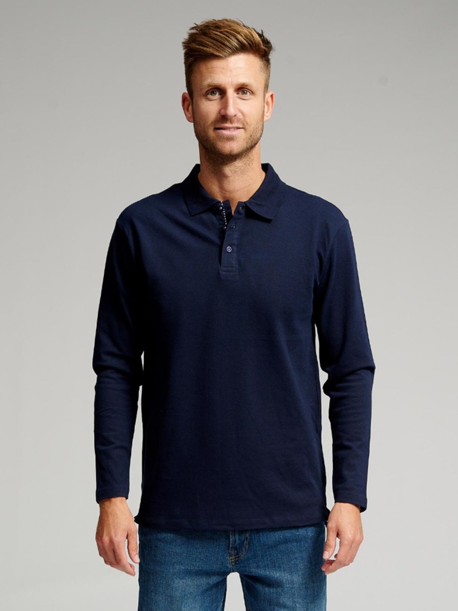 Herre TeeShoppen Poloshirts | Muscle Langaermet Polo Shirt - Navy