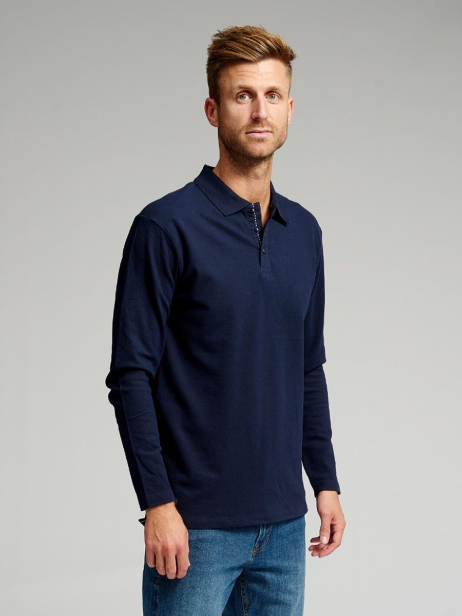 Herre TeeShoppen Poloshirts | Muscle Langaermet Polo Shirt - Navy