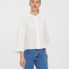 Dame Vero Moda Skjorter & Bluser | Natali 3/4 Crop Shirt - Snow White