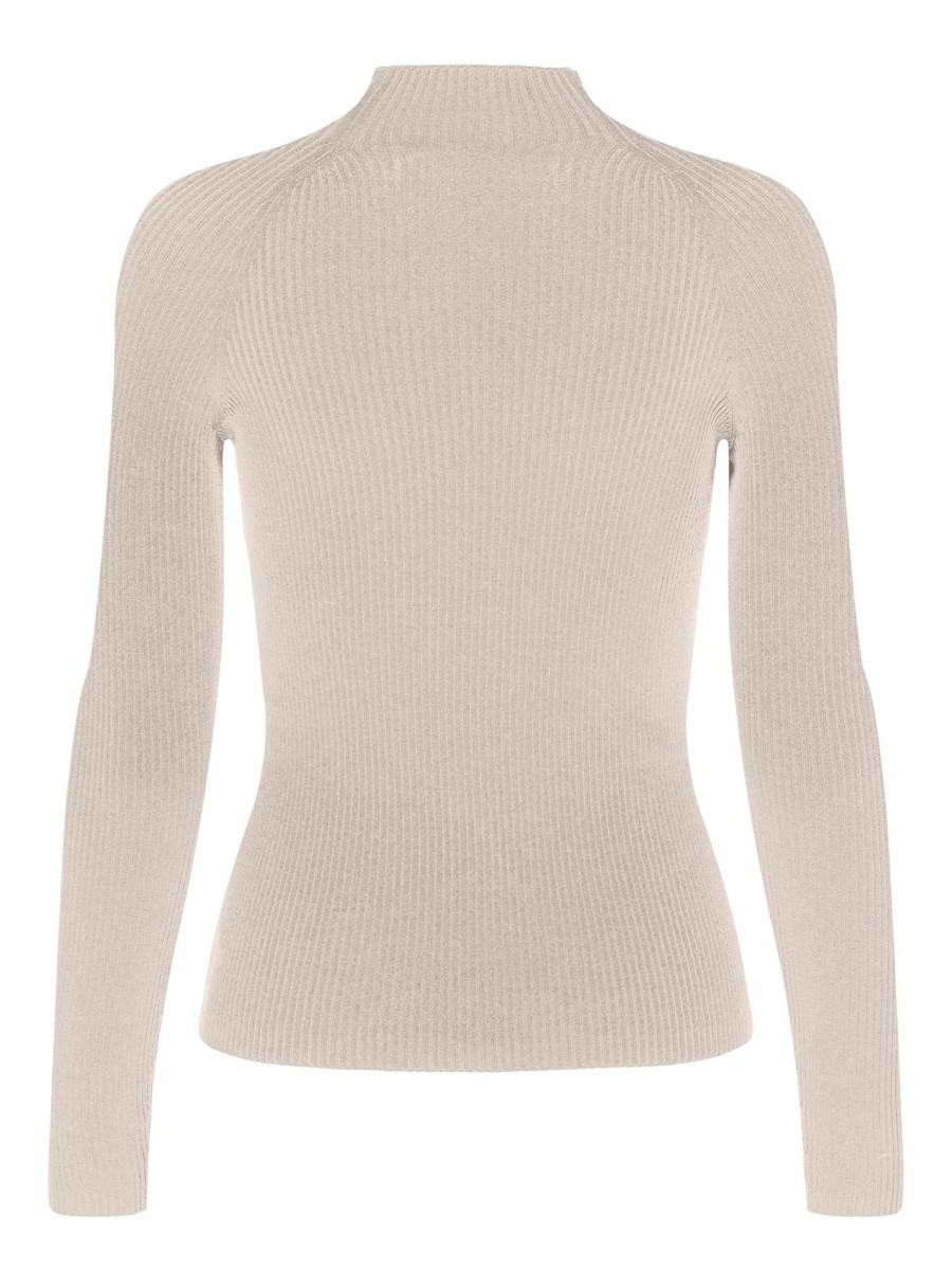 Dame ONLY Strik | Rachella High Neck Pullover Strik - Pumice Stone