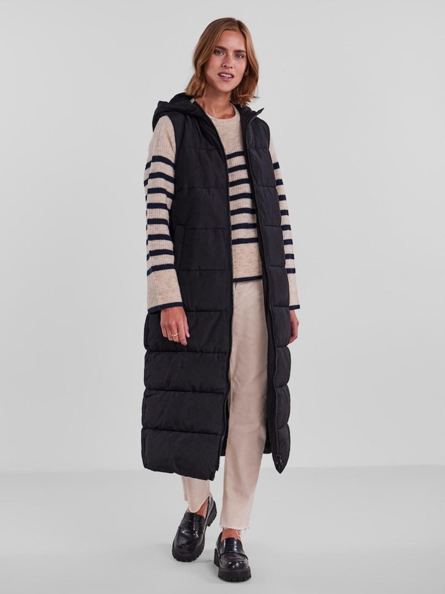 Dame PIECES Veste | Elinora Lang Puffet Vest - Sort