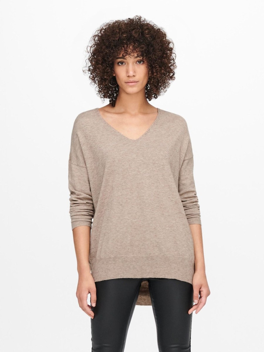 Dame ONLY Strik | Lely Loose V-Neck Knit - Beige