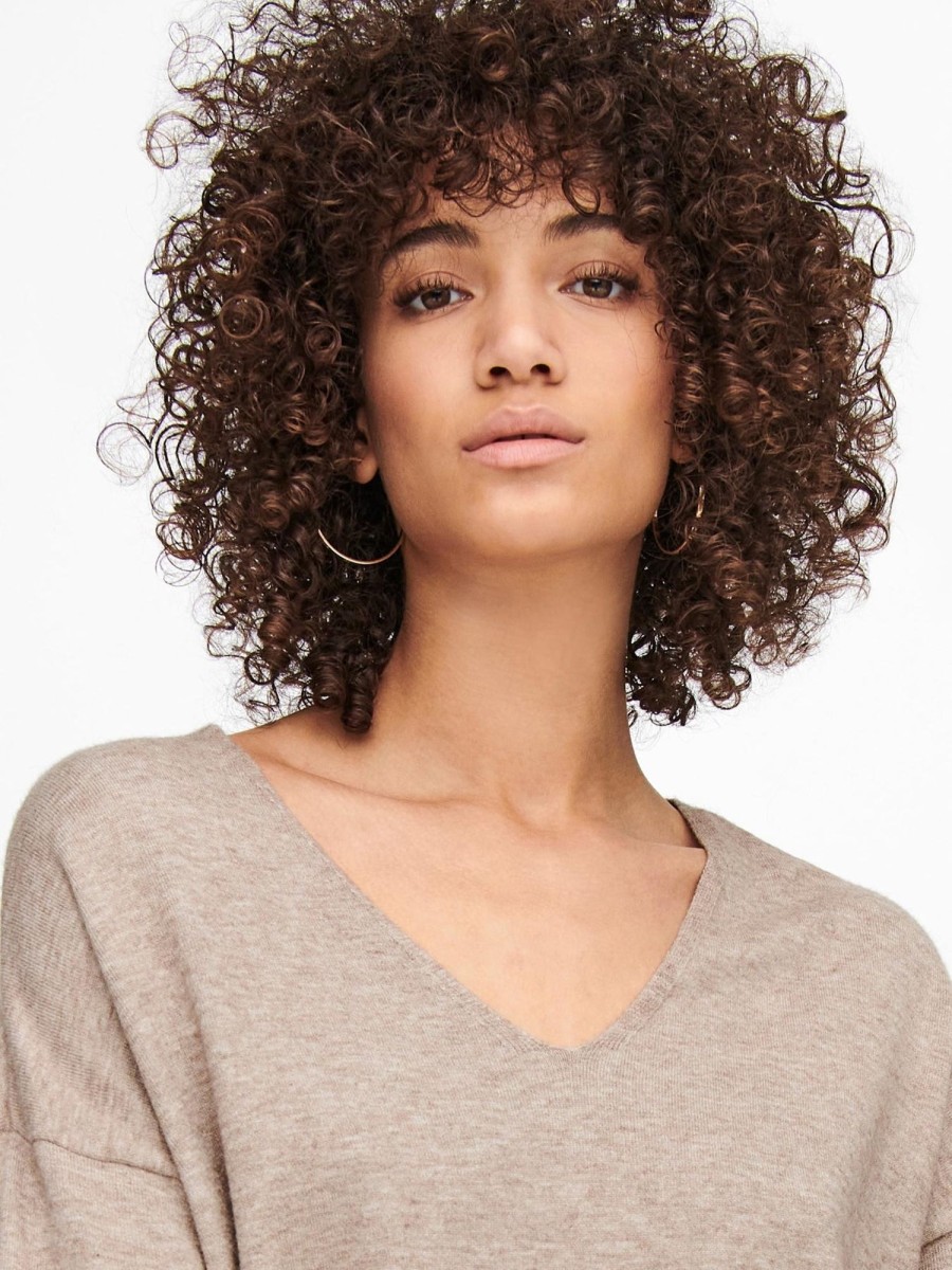 Dame ONLY Strik | Lely Loose V-Neck Knit - Beige