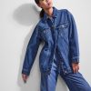 Dame PIECES Jakker & Frakker | Tika Oversized Denim Jakke - Medium Blue Denim