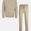 Herre TeeShoppen Trojer | Basic Sweatsaet M. Crewneck (Mork Beige) - Pakketilbud