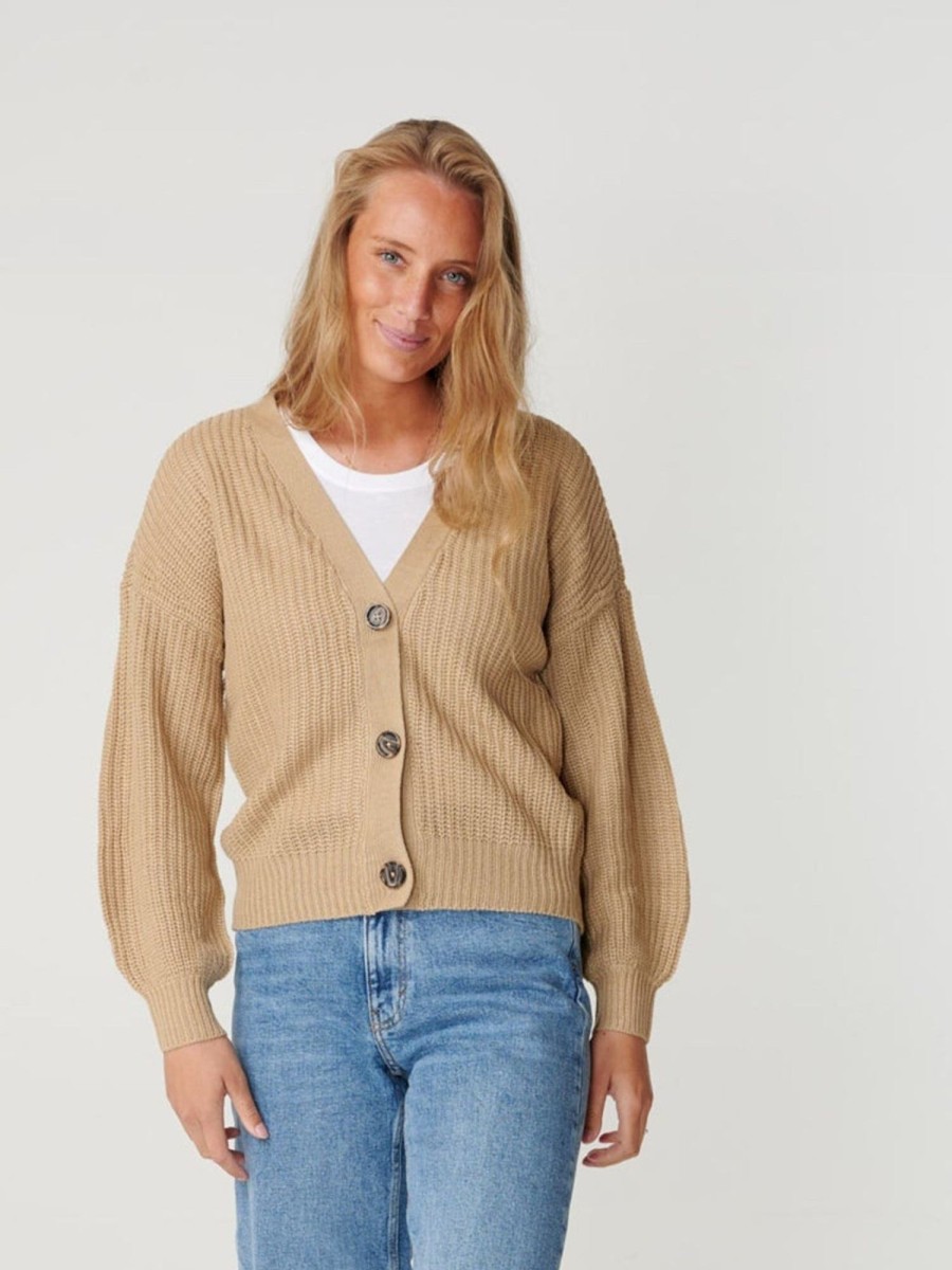 Dame ONLY Strik | Knappet Cardigan - Beige