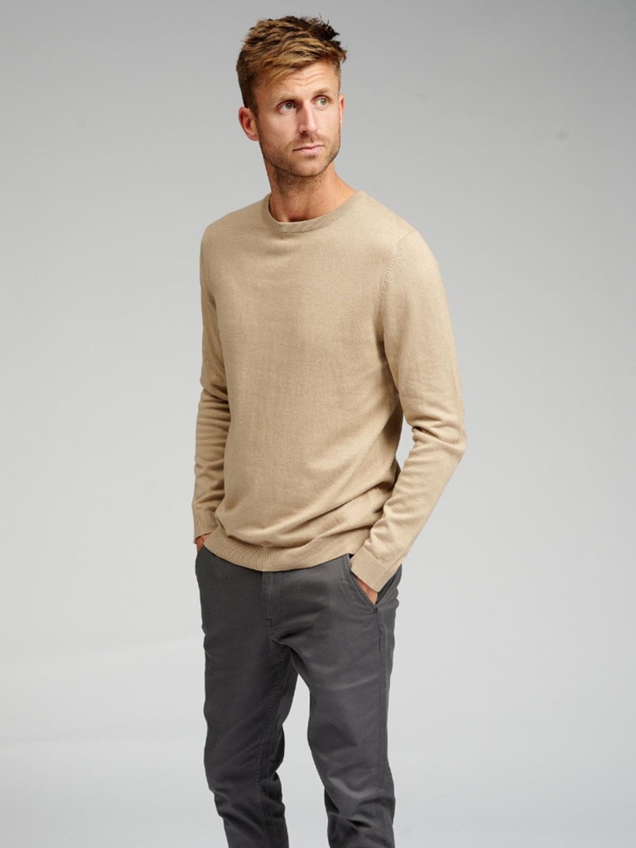 Herre TeeShoppen Strik | Basic Knit Crewneck - Beige