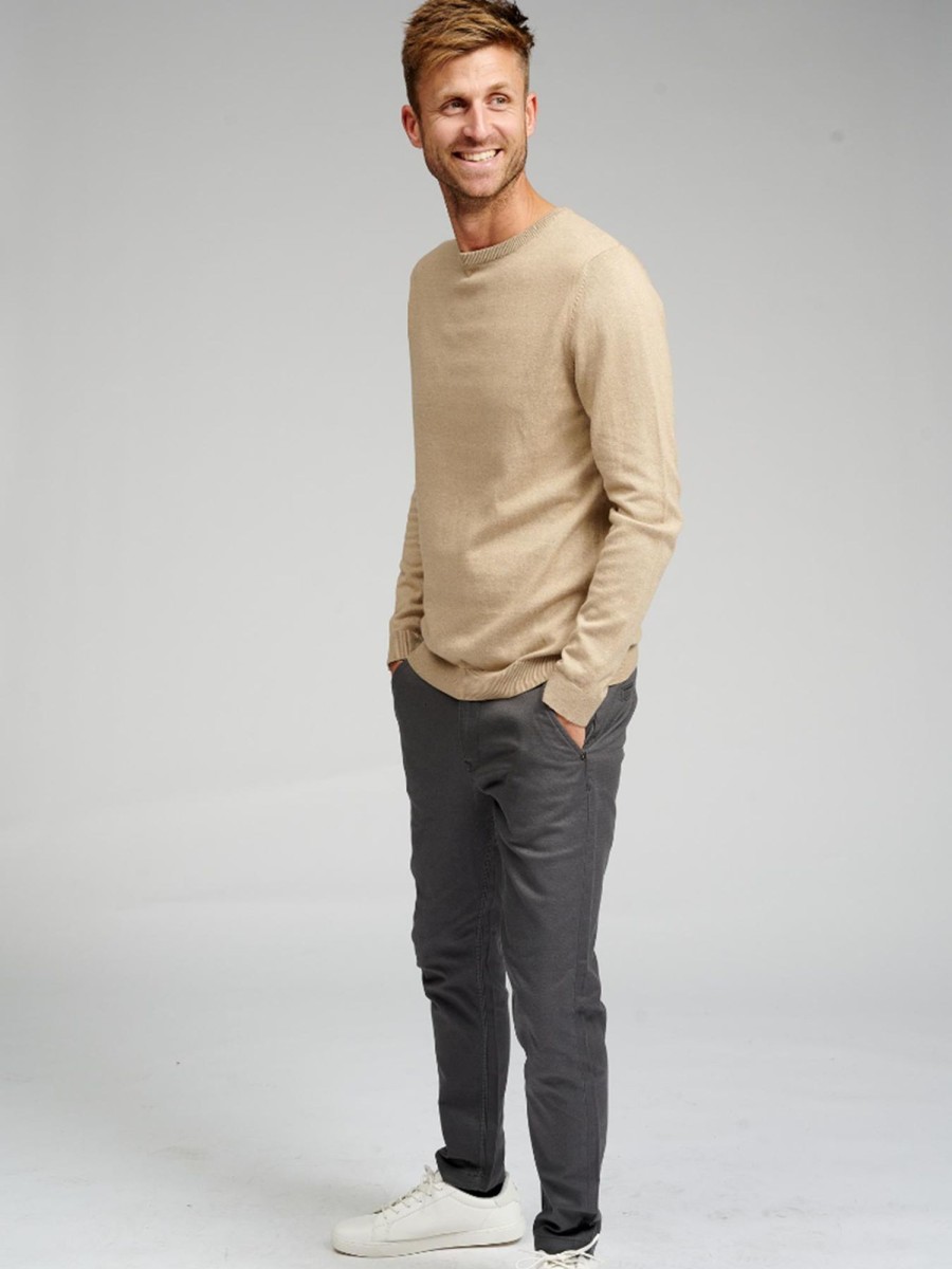 Herre TeeShoppen Strik | Basic Knit Crewneck - Beige