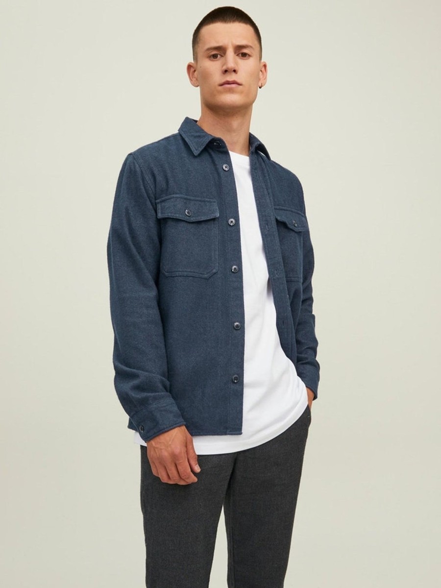 Herre Jack u0026 Jones Skjorter | Mark Twill Overshirt - Navy Blazer