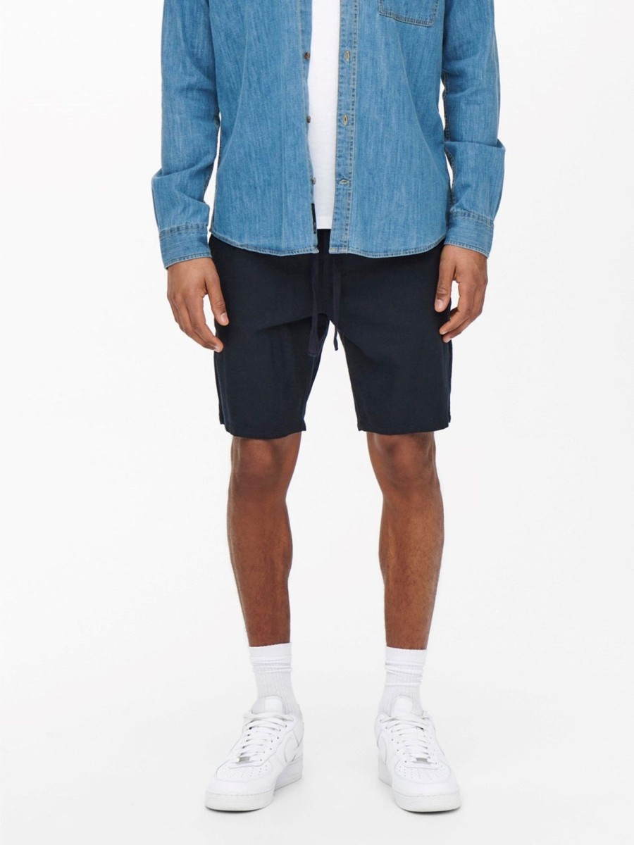 Herre Only u0026 Sons Shorts | Linus Linen Shorts - Dark Navy