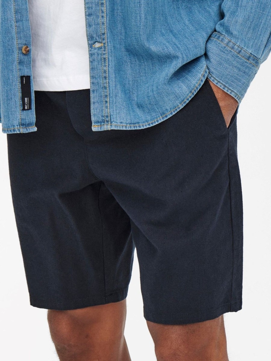 Herre Only u0026 Sons Shorts | Linus Linen Shorts - Dark Navy