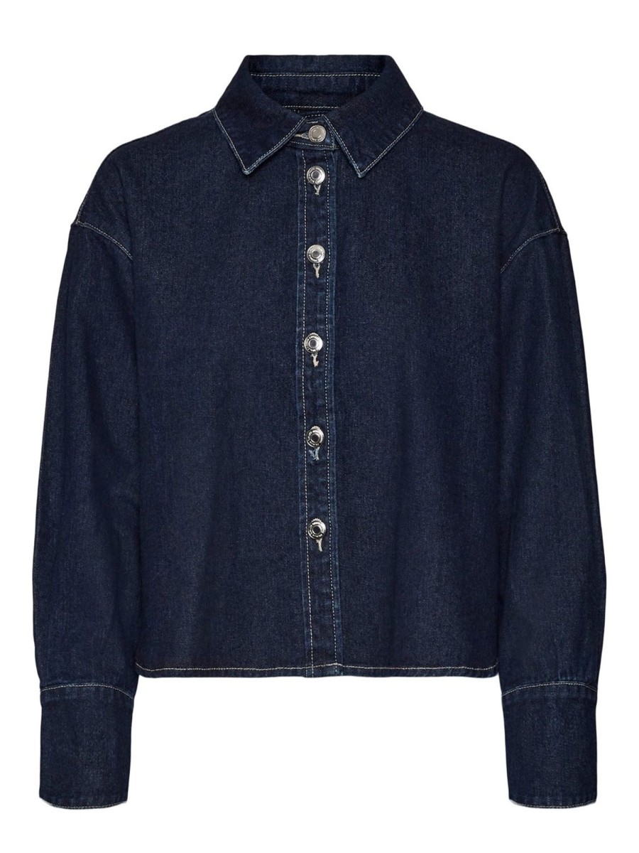 Dame Vero Moda Skjorter & Bluser | Josie Denim Skjorte - Dark Blue Denim