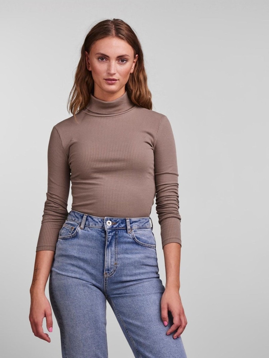 Dame PIECES Strik | Kitte Rollneck Top - Fossil