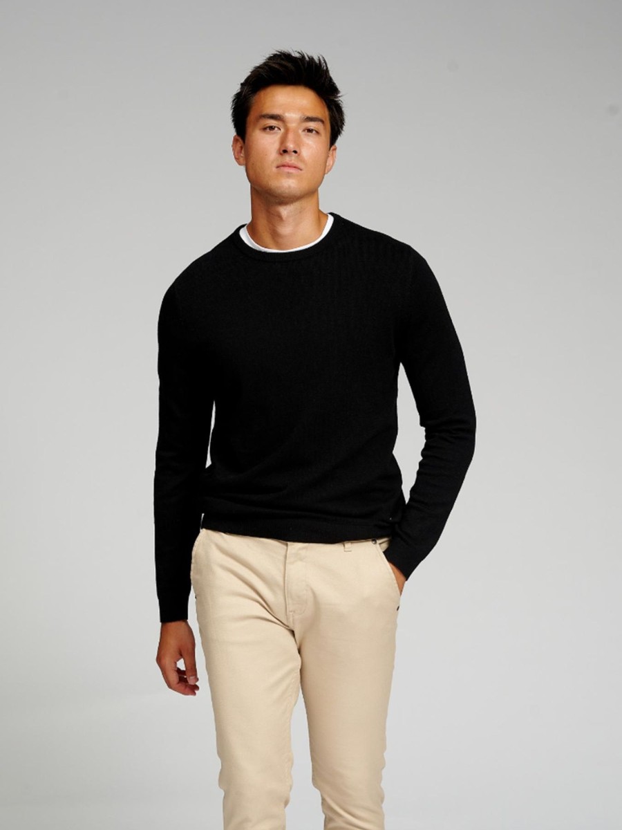 Herre TeeShoppen Strik | Basic Knit Crewneck - Sort