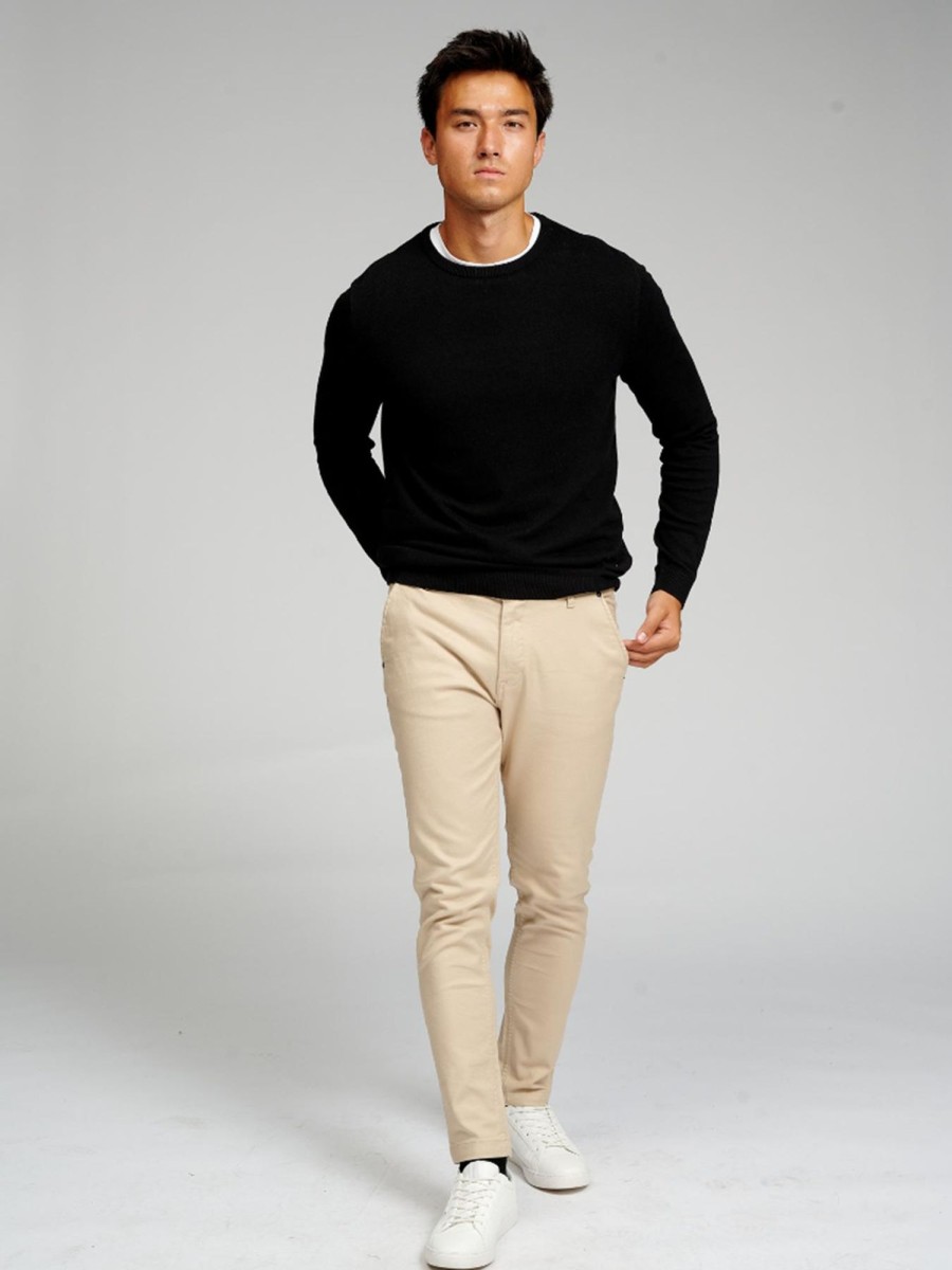 Herre TeeShoppen Strik | Basic Knit Crewneck - Sort