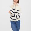 Dame Vero Moda Strik | Saba Stripe Half-Zip Bluse - Birch/Navy Blazer