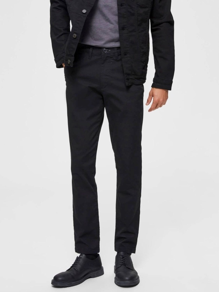 Herre Selected Homme Bukser | Miles Flex Chino Pant - Sort (Okologisk Bomuld)