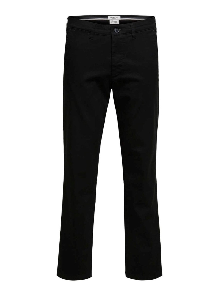 Herre Selected Homme Bukser | Miles Flex Chino Pant - Sort (Okologisk Bomuld)